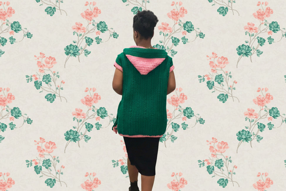 striped hooded green and pink vest