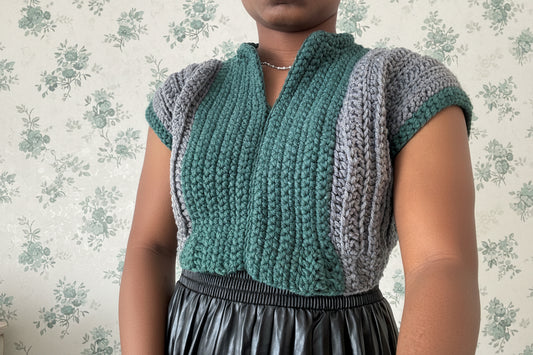 green and grey crochet t-shirt