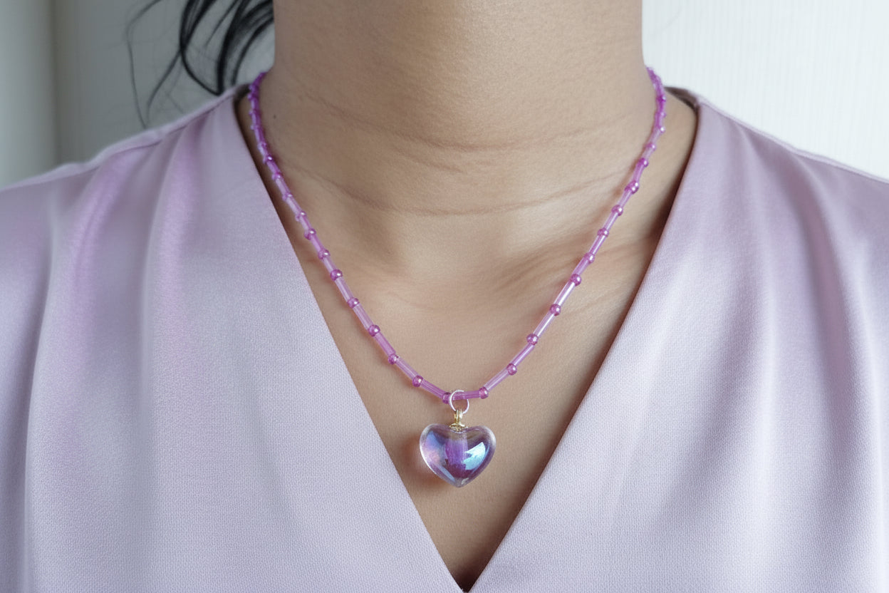 purple pearl heart necklace