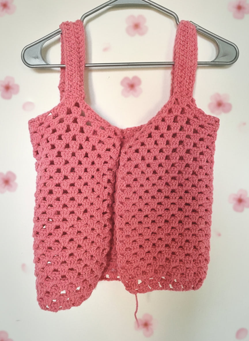 pink Tie-Front crochet Vest