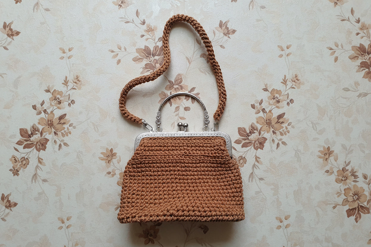 brown crochet purse