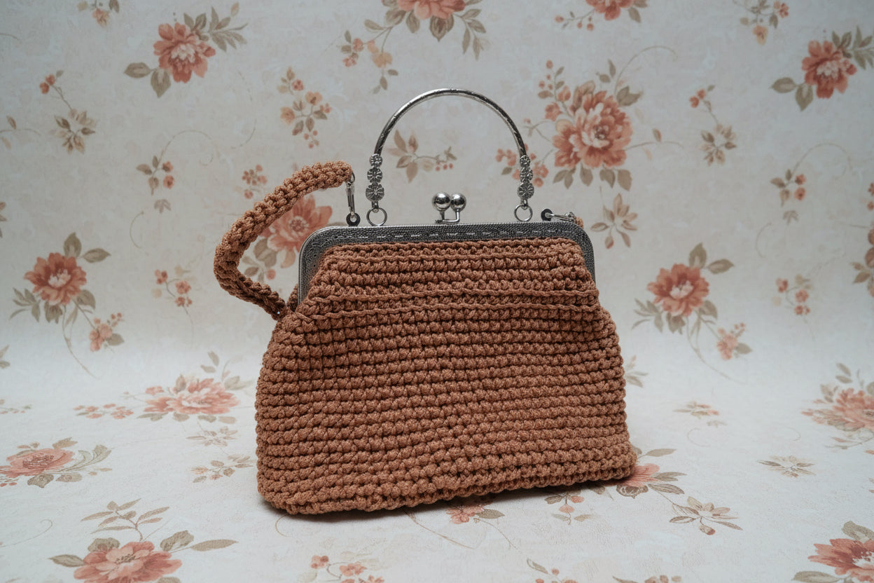 brown crochet purse