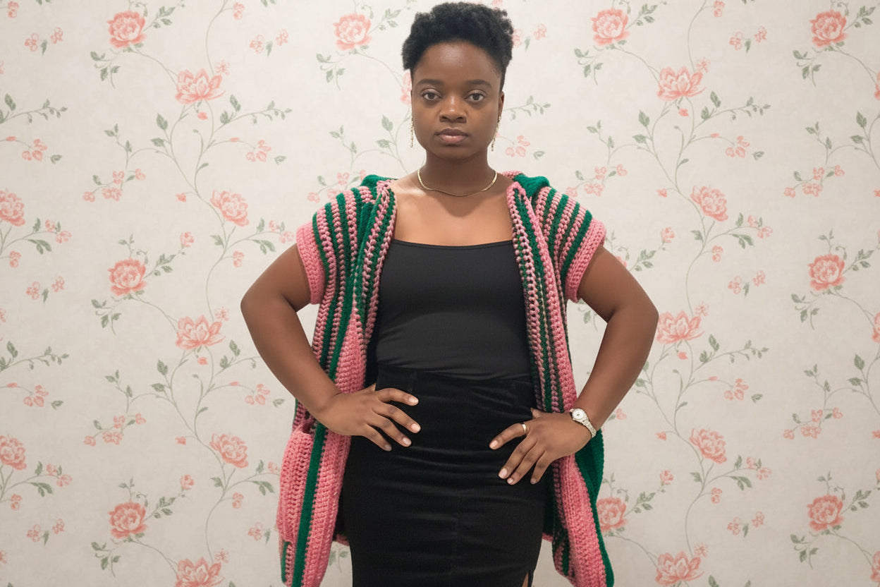 striped hooded green and pink vest