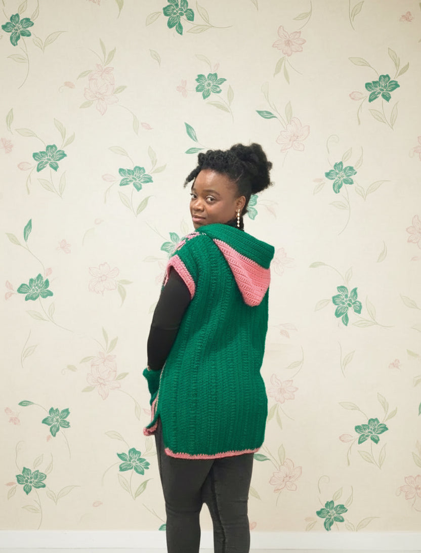 striped hooded green and pink vest