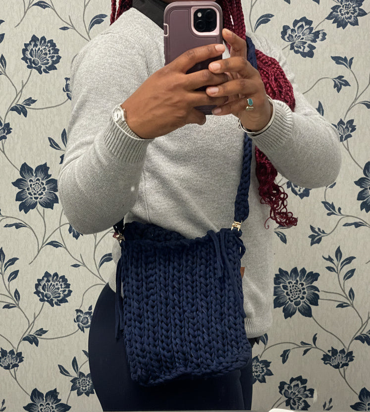 navy blue crochet crossbody purse