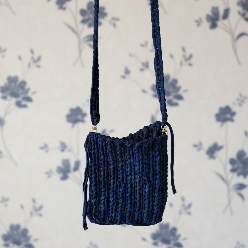 navy blue crochet crossbody purse