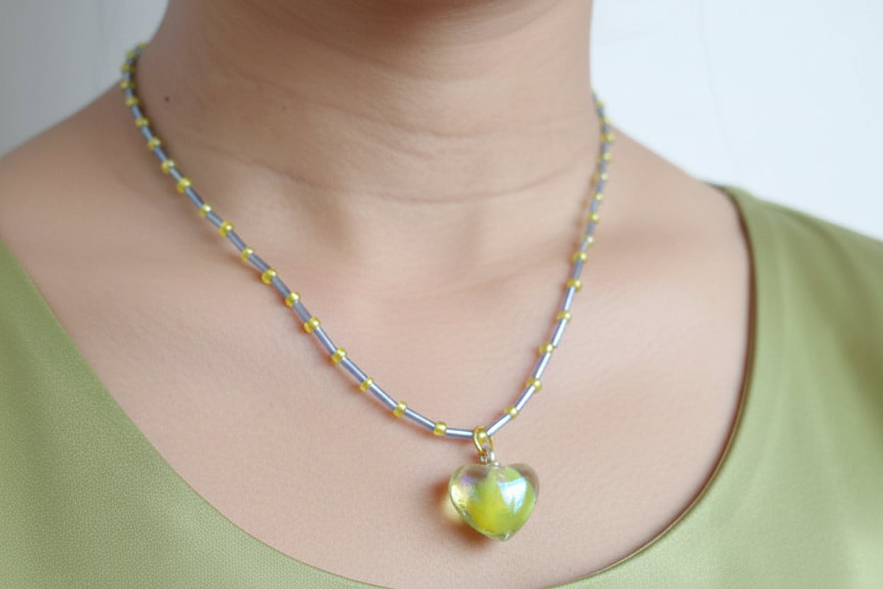 green pearl heart necklace 