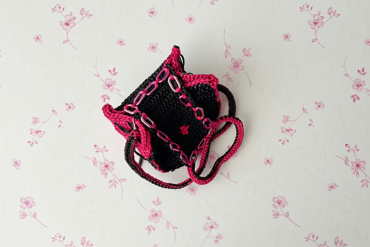 black and pink fuschia crochet handbag