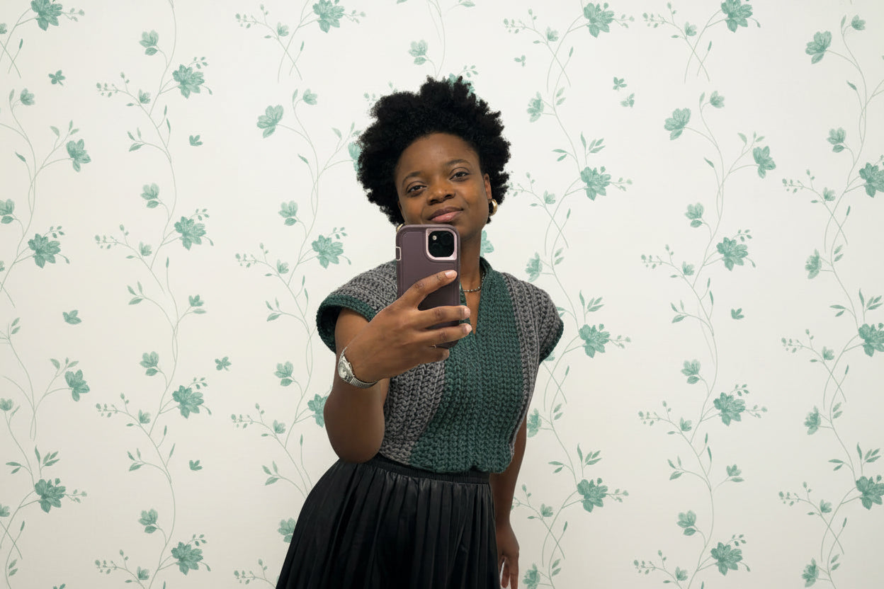 green and grey crochet t-shirt