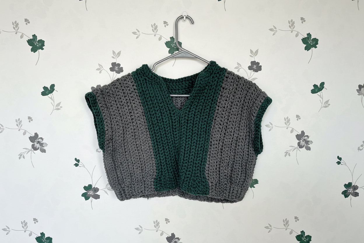 green and grey crochet t-shirt