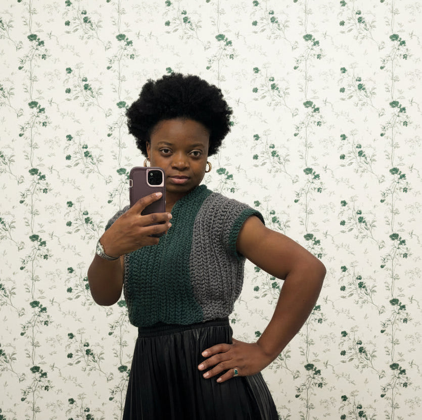 green and grey crochet t-shirt