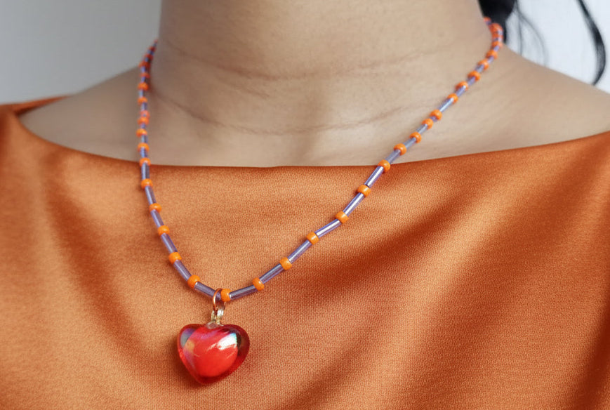 orange pearl heart necklace 