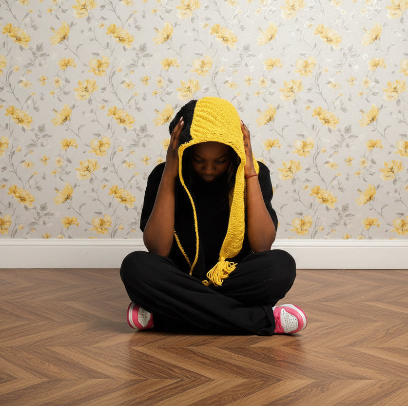 yellow and black crochet scarf